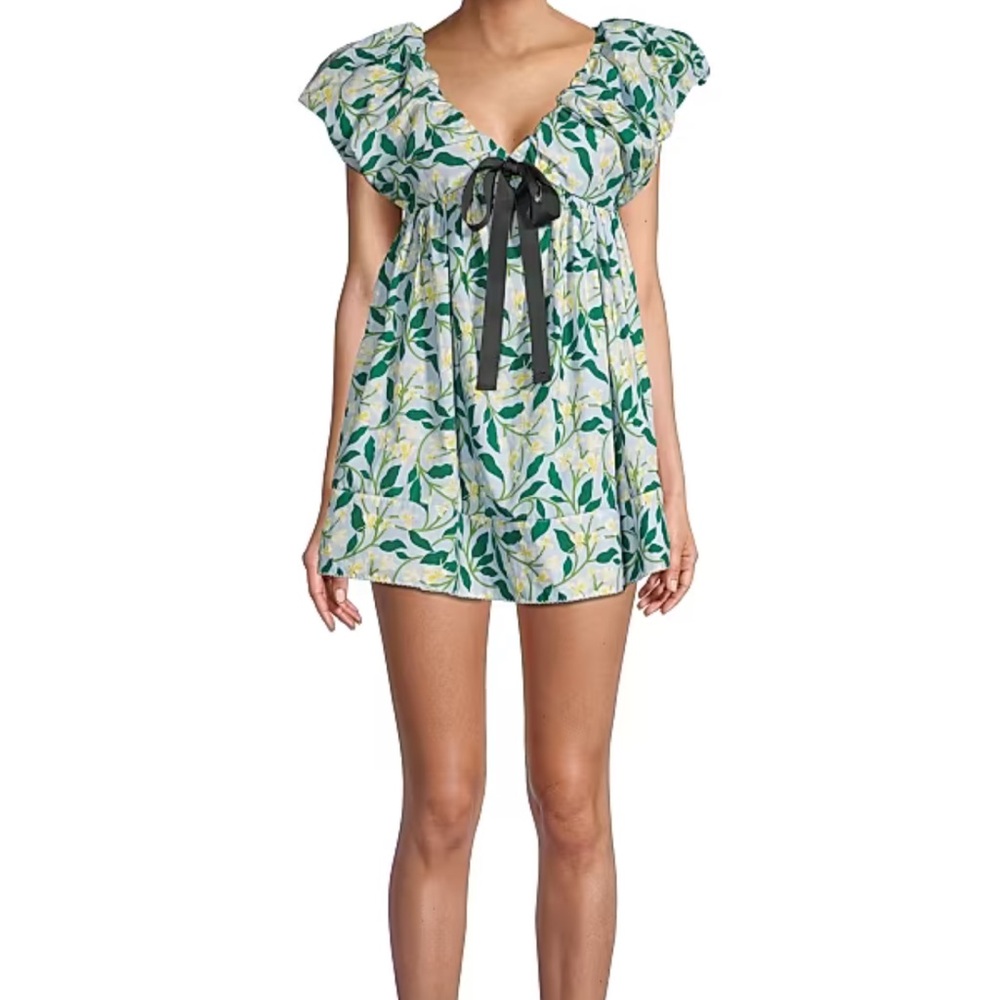 Agua by Agua Bendita Horizonte Dos Gardenias Celeste V-Neck Printed Mini Dress
